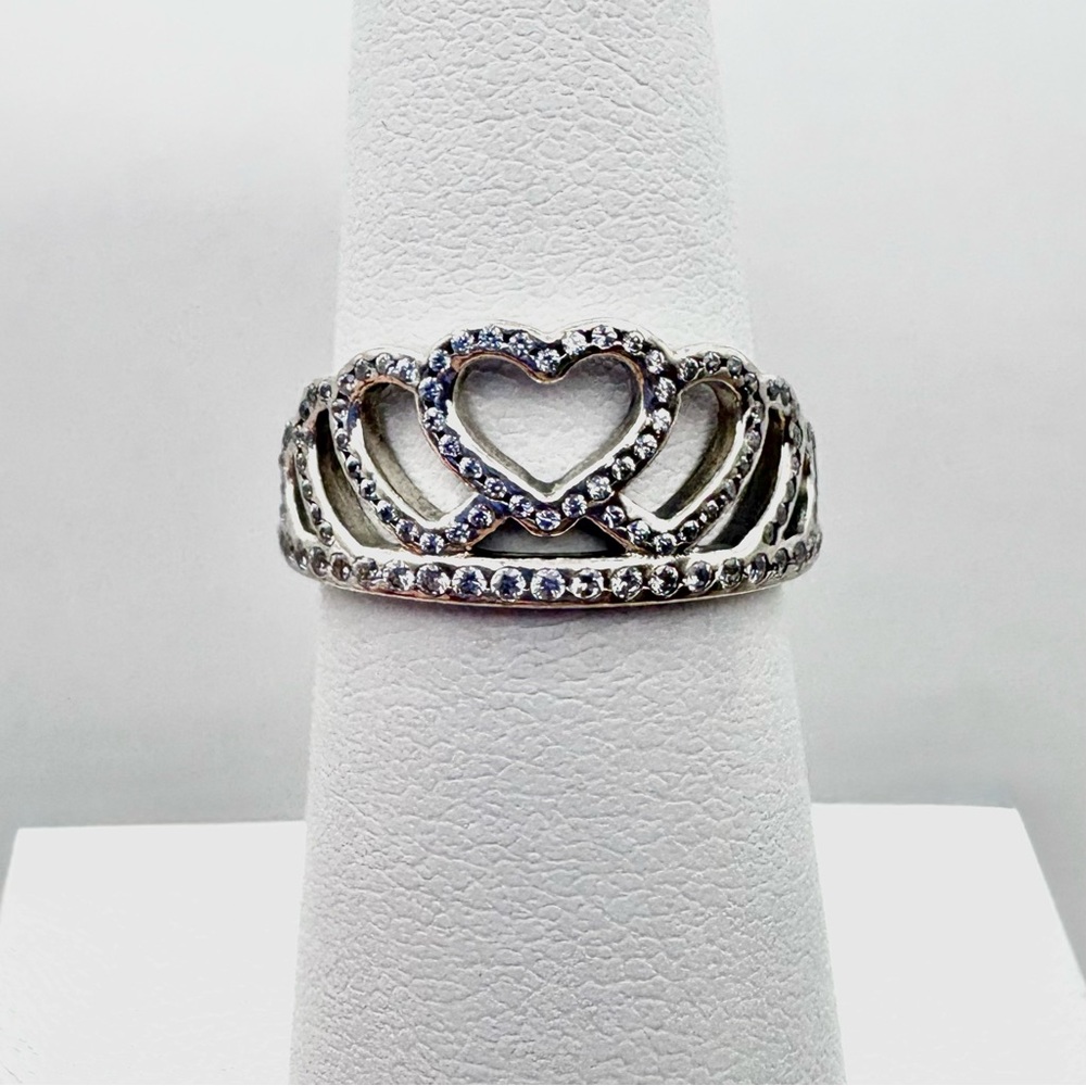 Pandora Hearts Tiara Sterling Silver & Clear Cubic Zirconia Ring Size 6
